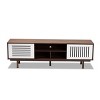 Meike Two-Tone Wood TV Stand for TVs up to 70" Walnut/White - Baxton Studio: Modern Entertainment Center with Storage - 3 of 4