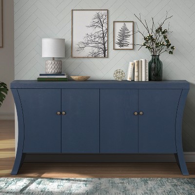 Dolonm 59 in. Industrial Credenza with 4 Doors & Wooden Legs MDF Storage Cabinet, Bronze Clasps, Adjustable Shelves, Color