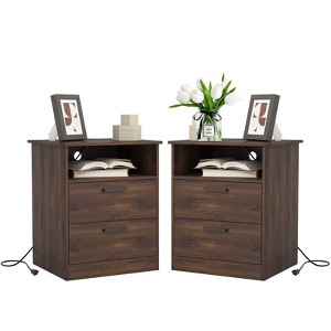 CIPACHO Black 2 Drawer Modern Nightstand with Charger Station USB Type C Ports AC Outlets and Ample Storage for Bedroom - 1 of 4