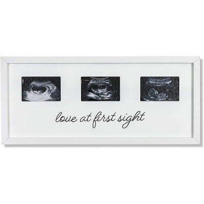 Wood Sonogram Picture Photo Frame for 3 Ultrasound Keepsake 2.5"x3.75" Photo Tabletop / Wall, White 17"x7.5"x0.5"