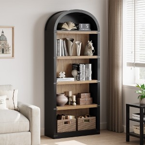 71.65" Arched Farmhouse Bookcase, 5-Tier Tall Wooden Bookshelf for Living Room, Office & Bedroom Display - 1 of 4