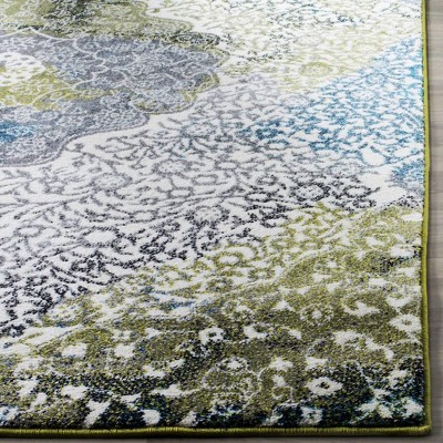 Ivory and Peacock Blue Hand-Knotted Synthetics Area Rug
