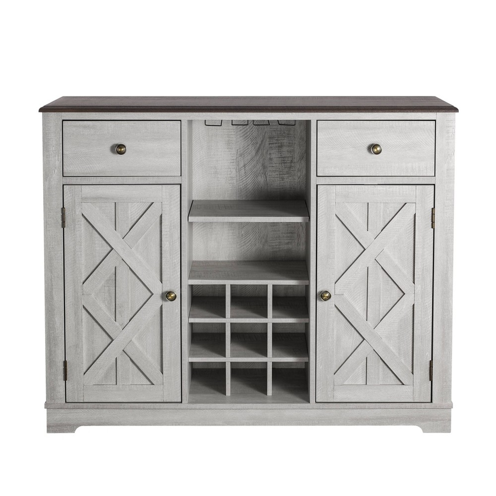 Photos - Display Cabinet / Bookcase 47" Wood Bar Cabinet with Brushed Nickel Knobs Off-White - Home Essentials