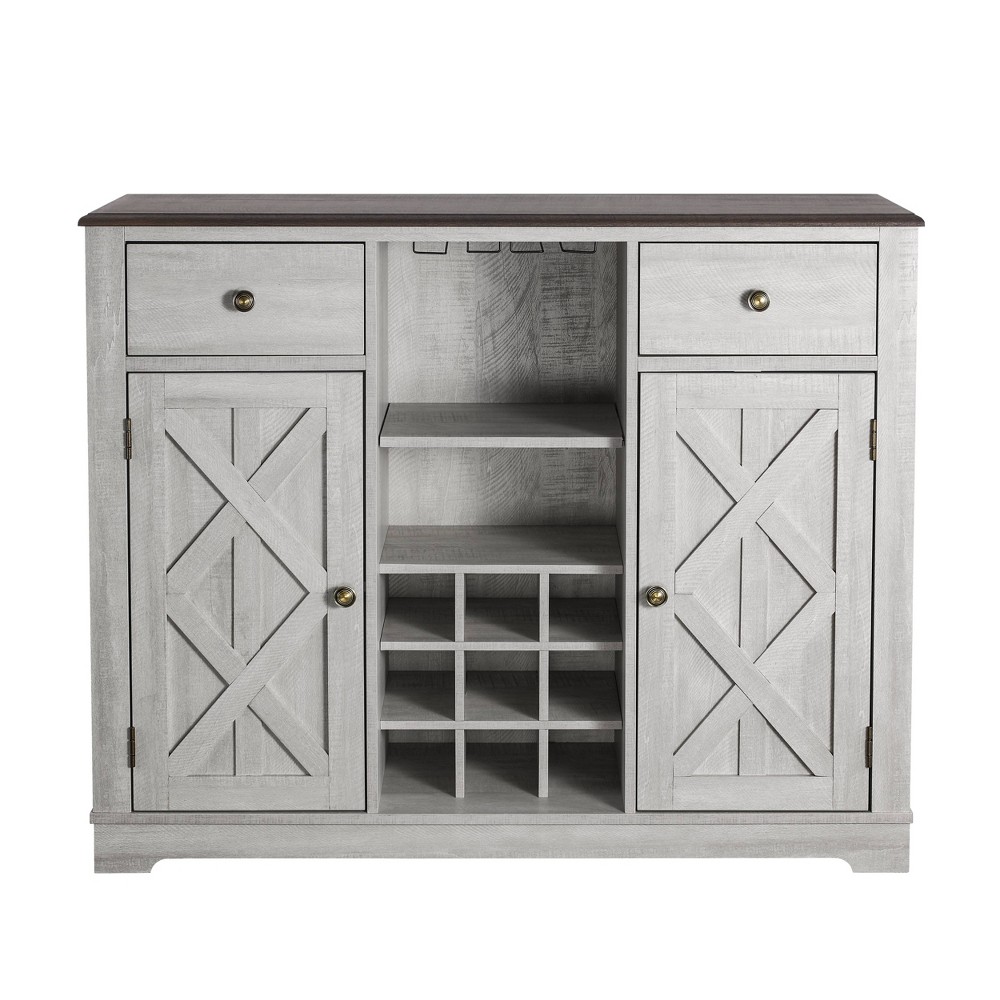 47" Wood Bar Cabinet with Brushed Nickel Knobs Off-White - Home Essentials: Farmhouse Style, MDF, 2 Drawers & Fixed Shelves