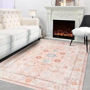 Floral Medallion Washable Rug, Non Slip Boho Accent Carpet for Entryway Bedroom Kitchen or Office, Soft Low Pile - 1 of 4