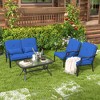 Tangkula 2 PCS Patio Metal Chairs Outdoor Dining Seat Heavy Duty w/ Cushions Garden Blue - 3 of 4