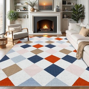 Coucheta Washable Checkered Area Rug, Non-Slip & Stain Resistant, Modern Geometric Plaid Carpet for Bedroom, Living Room, Hallway, Dining & Nursery - 1 of 4