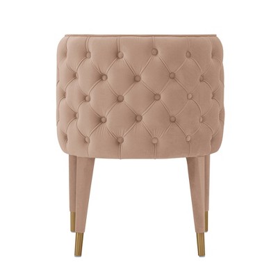 Set of 2 Nude Velvet Upholstered Elm Dining Chairs
