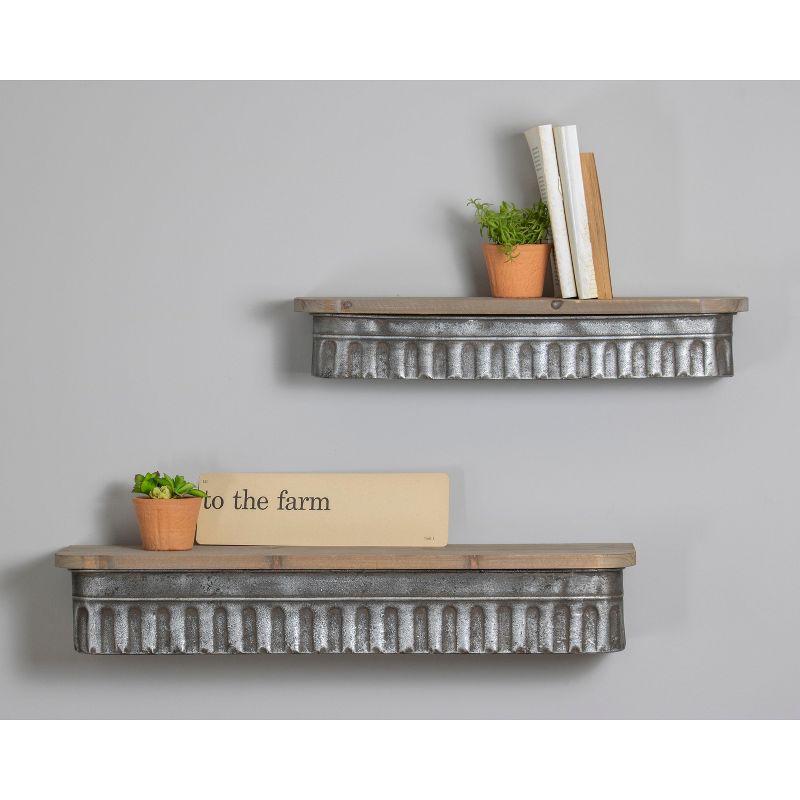 Set of 2 Distressed Metal and Wood Hanging Wall Shelves - Foreside Home & Garden, 3 of 8