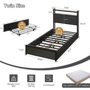 VINGLI Metal Platform with 4 Storage Drawers/Headboard/Charging Station/LED Lights, No Box Spring Needed, Noise Free, Easy Assembly, Black - 1 of 4