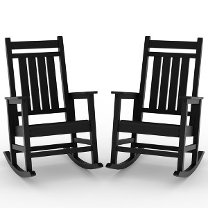 Outdoor HDPE Rocking Chairs Set of 2, HDPE Oversized Patio Rocking Chairs, All Weather Resistant Porch Rocker, Heavy Duty Front Plastic Rockers - 1 of 4