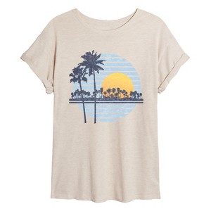 TAGRIGHT トート　タオル　Tシャツ Women's Instant Message Sunset Palm Trees Oversized Graphic T
