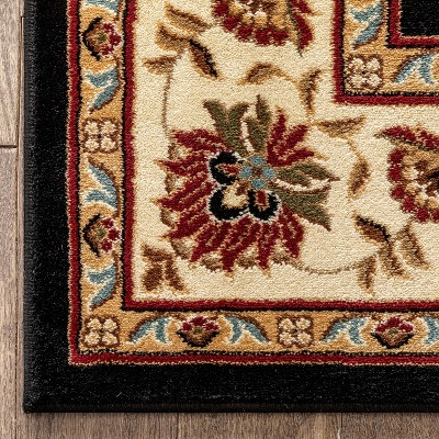 Sultan Sarouk Black and Cream Oriental Floral Area Rug