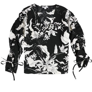 bar III Womens Floral Ruched Sleeve Pullover Blouse - 1 of 2