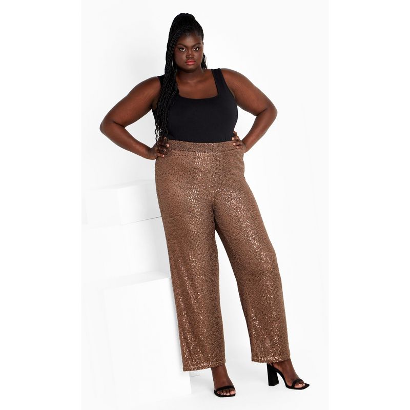 Women's Plus Size Avery Sequin Pant - bronze | CITY CHIC, 1 of 7