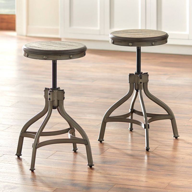 Set of 2 Adjustable Height Stools with Nailhead Pewter Silver - Buylateral, 4 of 8