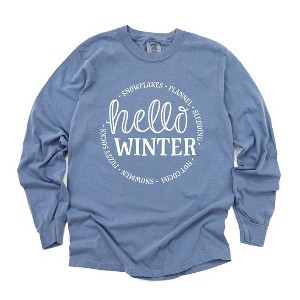 Simply Sage Market Women's Hello Winter Long Sleeve Garment Dyed Tee - 1 of 4