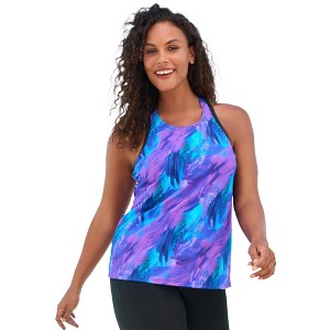 Swim 365 Women's Plus Size Longer-Length Racerback Tankini Top - 1 of 4