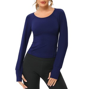 BLUEMING Womens Athletic Tops Cropped Breathable Activewear T-Shirts Round Neck Back Ventilated Mesh Tops Gym Jogger Outfits - 1 of 4
