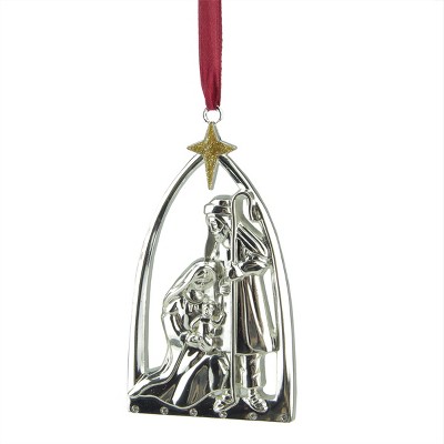 Northlight 3.75" Silver-Plated Nativity Scene Christmas Ornament with European Crystals