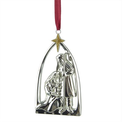 Northlight 3.75" Silver-Plated Nativity Scene Christmas Ornament with European Crystals