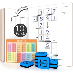 SCRIBBLEDO Division Dry Erase Board 9"x12" Pack of 10 w Erasers - 1 of 4