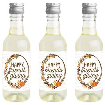Big Dot of Happiness Fall Friends Thanksgiving - Mini Wine and Champagne Bottle Label Stickers Friendsgiving Favor Gift for Women and Men - Set of 16