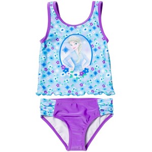 Disney Princess Anna Elsa Girls Tankini Top and Bikini Bottom Swim Set Toddler to Little Kid - 1 of 4