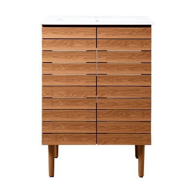 Aubert 24" Walnut Modern Farmhouse Bath Vanity Cabinet