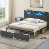 Storage Bed Frame with 2 Drawers | LED Lights & USB Charging | Linen Upholstered Headboard | No Box Spring Needed | Industrial Metal Frame - 3 of 4