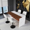 KWPZQEB 63" Modern Kitchen Island, Imitation Marble Rectangle Dining Table with LED & Grille Design for Dining Room, Living Room, Bar, Office - 3 of 4