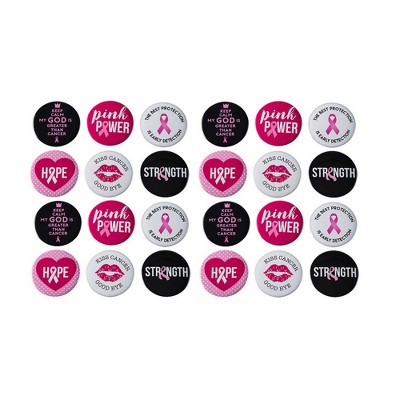 Blue Panda Breast Cancer Awareness Buttons - 24-Pack Pink Ribbon Round Buttons - Pinback Buttons in 6 Designs