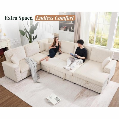 AMERLIFE 130" Sofa Bed, Sleeper Sofa, Pull Out Sleeper Couch with Storage, Convertible 6-Seater for Living Room - Thumbnail 4