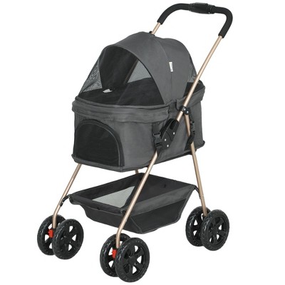 Munora 3-in-1 Pet Stroller with Detachable Carrier, Foldable Dog Stroller with Storage Basket & Cupholder For Mini Dogs & Cats - Gray