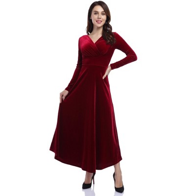 Women's Standard V-Neck Velvet Party Maxi LBD Dress