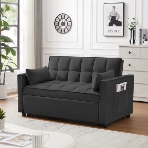 NicBex 3-in-1  Convertible Sofa Bed with Pull-out Bed,Velvet Loveseat Futon Sofa with Reclining Backrest & 2 Pillows for Bedroom,Living Room - 1 of 4