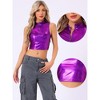 Allegra K Women's Metallic Mock Neck Zip-Up Shiny Holographic Crop Tank Top - 2 of 4