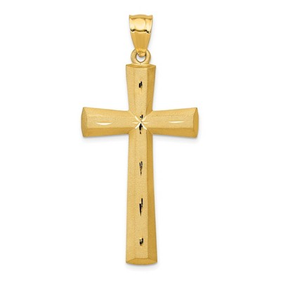 Black Bow Jewelry 14k Yellow Gold Satin & Diamond-Cut 2D Cross Pendant, 23 x 50mm