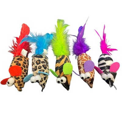 Multipet Safari Feather Mice Cat Toy with Catnip - Interactive, Fun, Durable (-Pack)