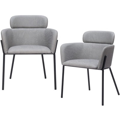 HomeRoots Set of Two Gray and Black Upholstered Faux Leather Dining Arm Chairs