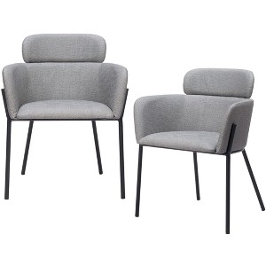 HomeRoots Set of Two Gray and Black Upholstered Faux Leather Dining Arm Chairs - 1 of 4