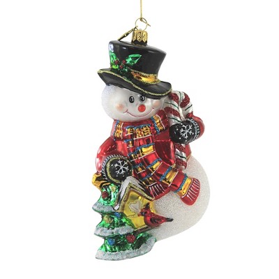 Huras 6.5" Snowman W/ Christmas Tree Ornament Cardinal Birdhouse  -  Tree Ornaments