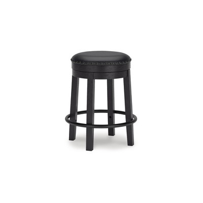 Signature Design by Ashley Valebeck Faux Leather Upholstered Swivel Bar Stool with Footrest, Black
