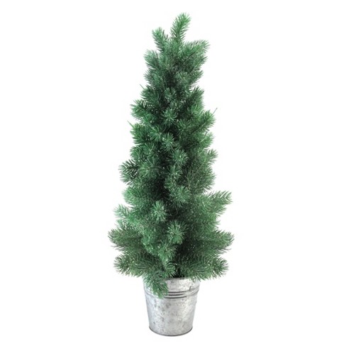 Northlight 2.1 Ft Unlit Artificial Christmas Tree Potted Slim Iced Mini ...