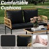 4 Piece Outdoor Wicker Patio Living Room Set - Rattan Balcony Furniture for Porch or Deck, 2 Armchairs with Cushions and Pillows - 4 of 4