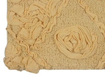 Modesto Yellow Cotton Bath Rug with Rose Design, 17x24