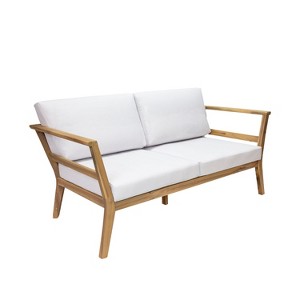 Sunnydaze Bodie Acacia Wood Outdoor Patio Loveseat with Bone White Cushions - 62" W - 1 of 4
