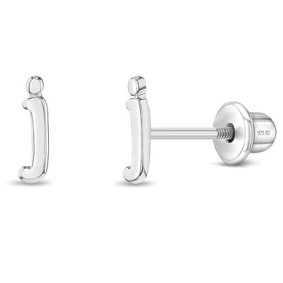 Girls' Polished Initial Letter Initial Screw Back Sterling Silver Earrings - In Season Jewelry