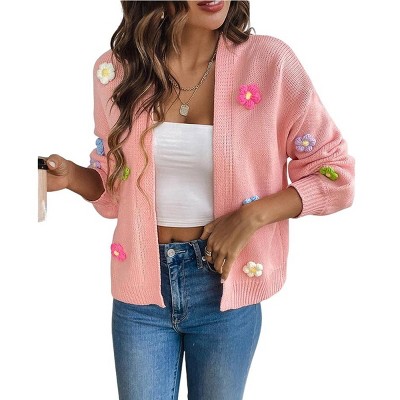 Sweaters for Women Oversized Y2k Cardigan Long Sleeve V-Neck Button Crochet Flower Knit Womens Clothes