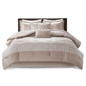 Gulches Taupe Beige King Glam Theme Chenille Jacquard Mattress Size 104x92 7 Piece Comforter Blanket - 1 of 4